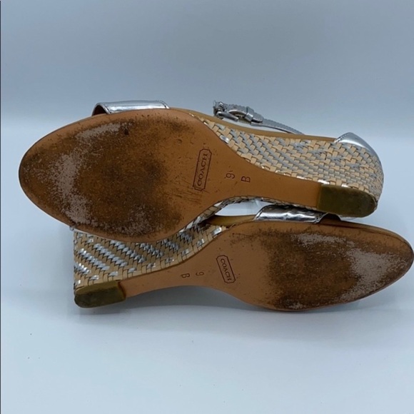 Coach Open Toe silver ankle wrap Basketwave Wedges - Picture 8 of 8